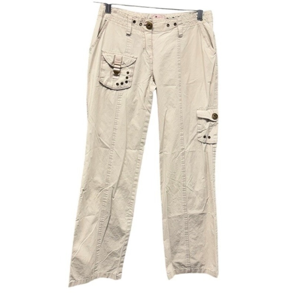 Star Jeans Womens Tan Khaki Cargo Pants Studded Straight Leg Utility Size 11/12